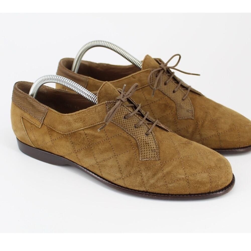 Rick Pallack Oxford Shoes Mens 9 Brown Suede Quilted Lace Up Leather Sole Oxford